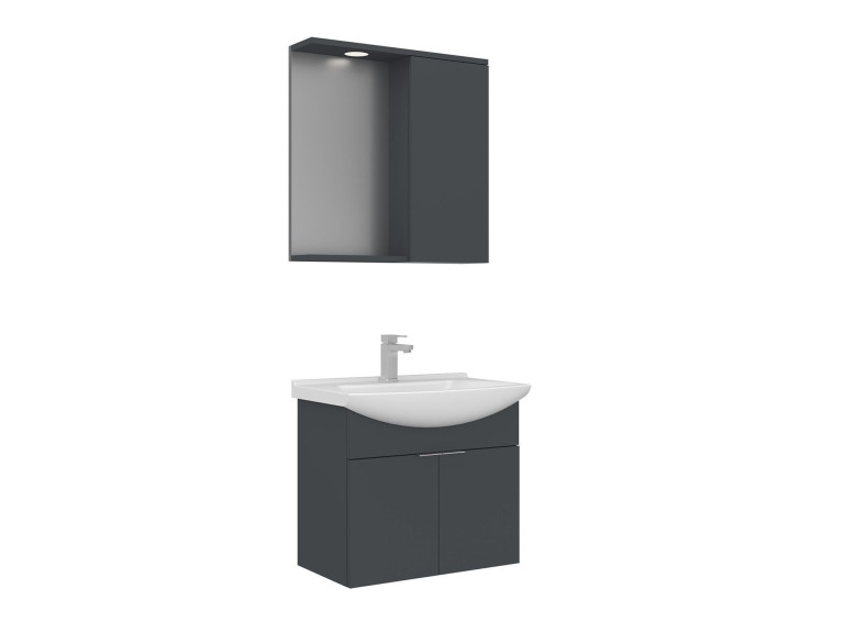 Waschtisch-Set mit Spiegel (2-teilig) „Purus 65“ – 65 x 50 x 58 cm – Anthrazit matt