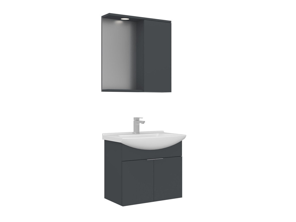 Waschtisch-Set mit Spiegel (2-teilig) „Purus 65“ – 65 x 50 x 58 cm – Anthrazit matt