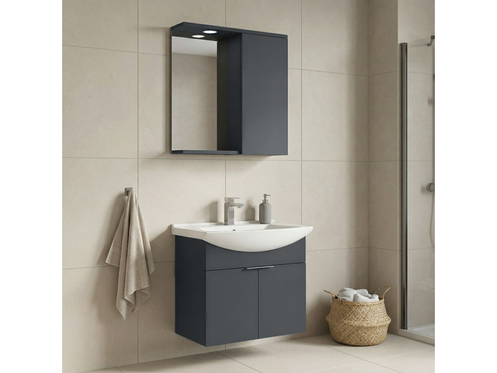 Waschtisch-Set mit Spiegel (2-teilig) „Purus 65“ – 65 x 50 x 58 cm – Anthrazit matt