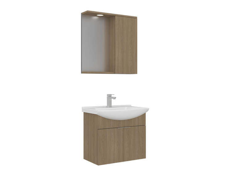 Waschtisch-Set mit Spiegel (2-teilig) „Purus 65“ – 65 x 50 x 58 cm – Eiche
