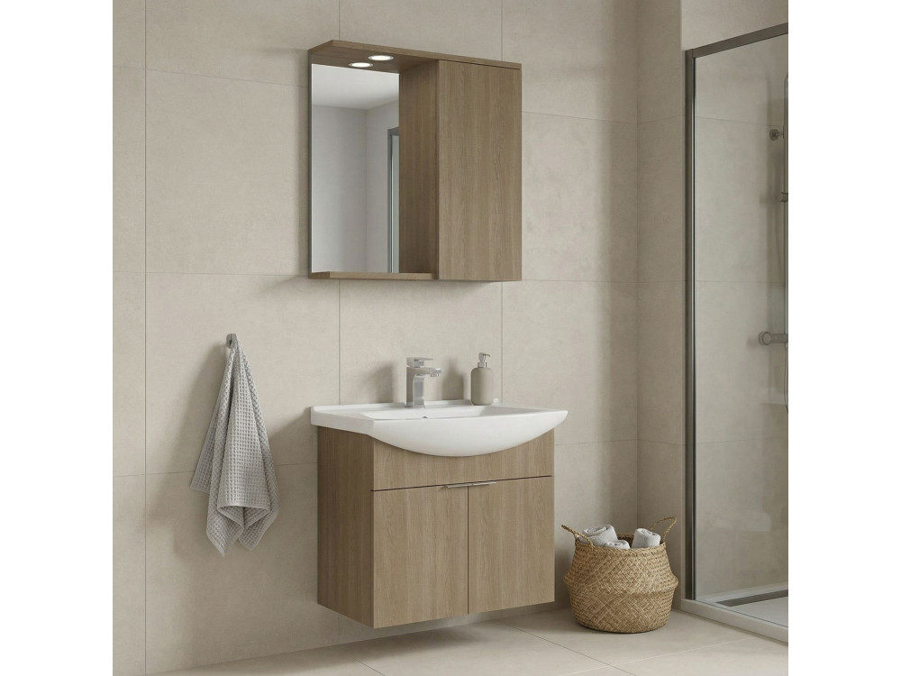 Waschtisch-Set mit Spiegel (2-teilig) „Purus 65“ – 65 x 50 x 58 cm – Eiche