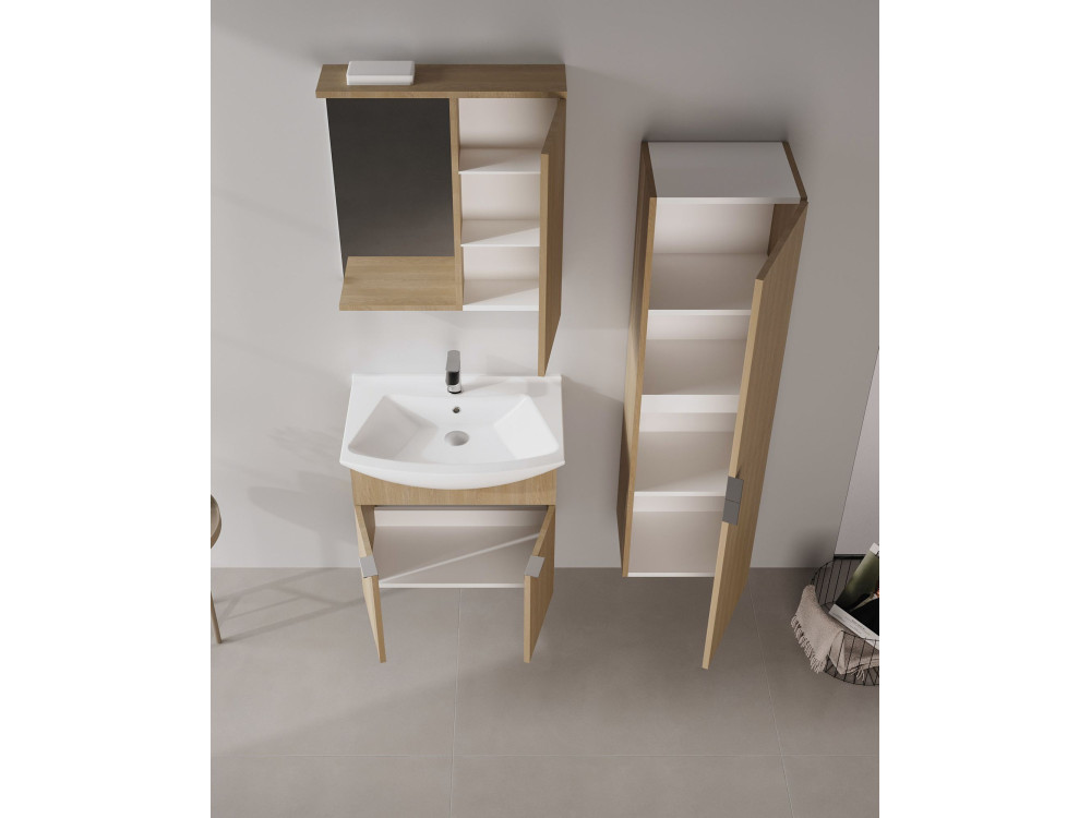 Waschtisch-Set mit Spiegel (2-teilig) „Purus 65“ – 65 x 50 x 58 cm – Eiche
