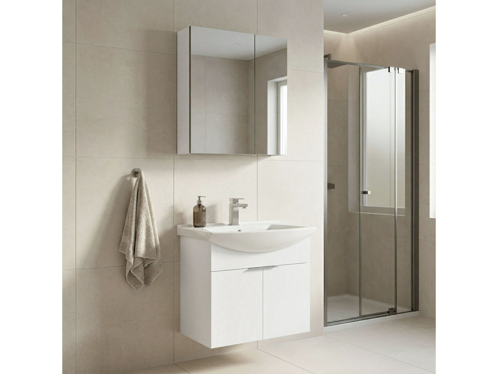 Waschtisch-Set mit Spiegel (2-teilig) „Purus 65“ – 65 x 50 x 58 cm – Weiß