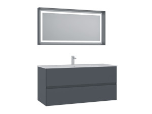 Waschtisch-Set mit Spiegel (2-teilig) „Nest 121 v2“ – 121 x 51 x 55 cm – Anthrazit matt