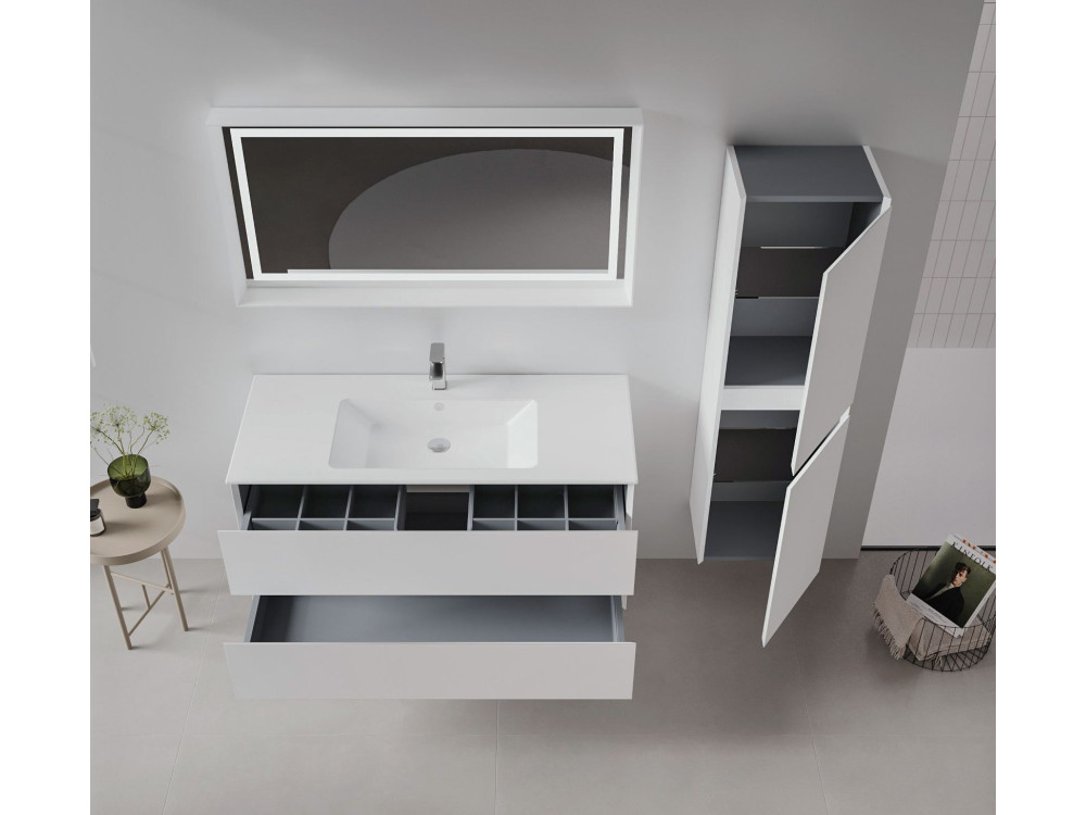 Waschtisch-Set mit Spiegel (2-teilig) „Nest 121 v2“ – 121 x 51 x 55 cm – Mattweiß
