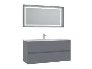 Waschtisch-Set mit Spiegel (2-teilig) „Nest 121 v2“ – 121 x 51 x 55 cm – Mattgrau