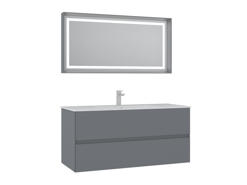 Waschtisch-Set mit Spiegel (2-teilig) „Nest 121 v2“ – 121 x 51 x 55 cm – Mattgrau