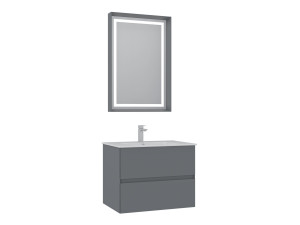 Waschtisch-Set mit Spiegel (2-teilig) „Nest 71 v2“ – 71 x 51 x 55 cm – Mattgrau