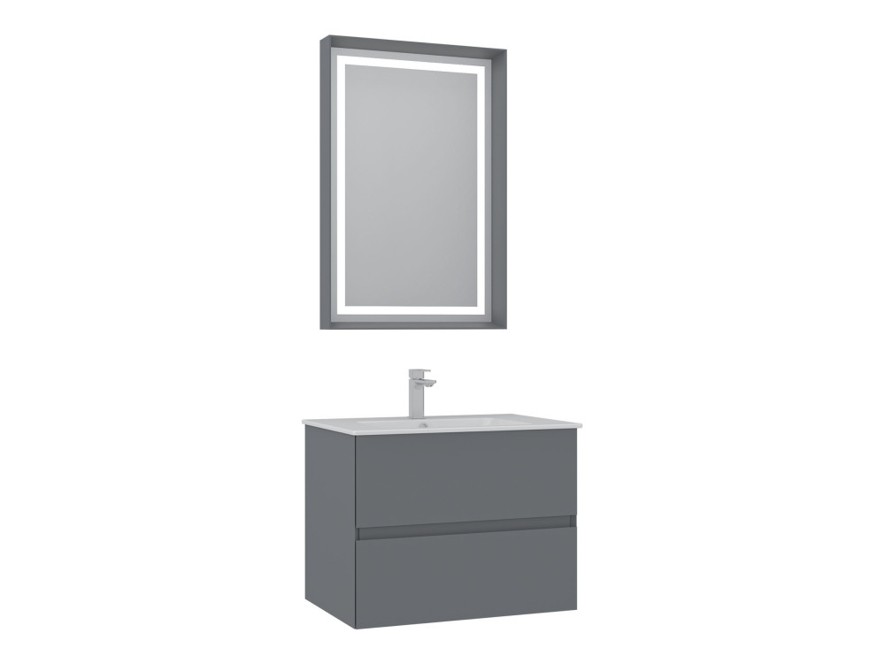 Waschtisch-Set mit Spiegel (2-teilig) „Nest 71 v2“ – 71 x 51 x 55 cm – Mattgrau