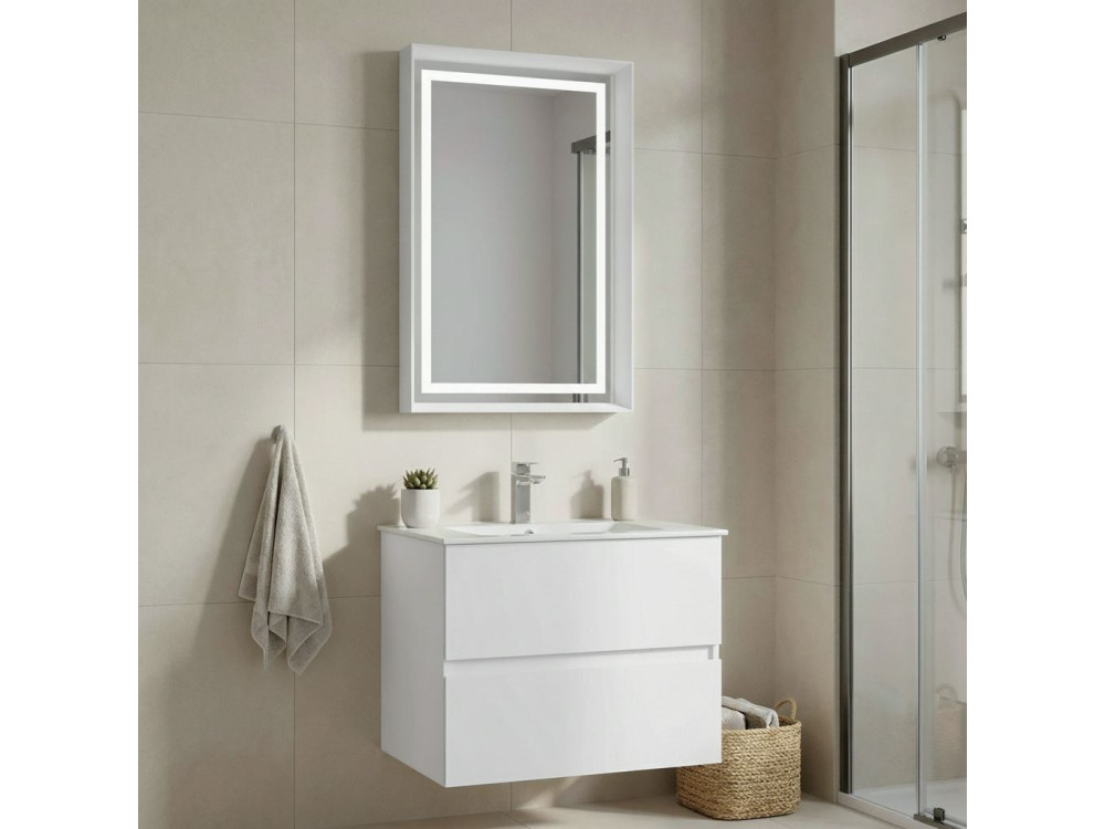 Waschtisch-Set mit Spiegel (2-teilig) „Nest 71 v2“ – 71 x 51 x 55 cm – Mattweiß
