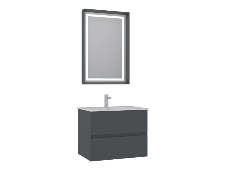 Waschtisch-Set mit Spiegel (2-teilig) „Nest 71 v2“ – 71 x 51 x 55 cm – Anthrazit matt