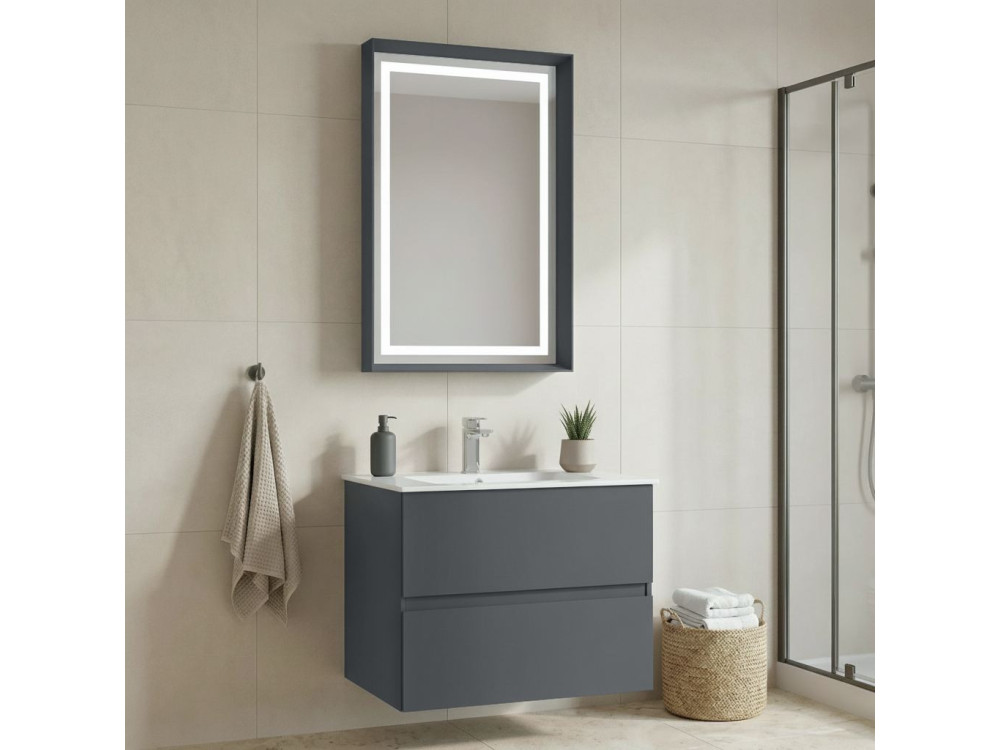Waschtisch-Set mit Spiegel (2-teilig) „Nest 71 v2“ – 71 x 51 x 55 cm – Anthrazit matt
