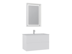 Waschtisch-Set mit Spiegel (2-teilig) „Nest 91 v2“ – 91 x 51 x 55 cm – Mattweiß