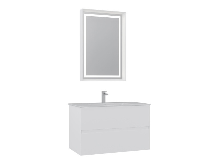 Waschtisch-Set mit Spiegel (2-teilig) „Nest 91 v2“ – 91 x 51 x 55 cm – Mattweiß
