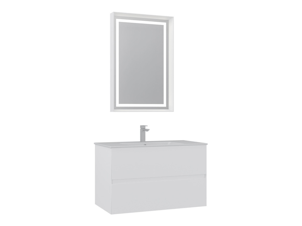 Waschtisch-Set mit Spiegel (2-teilig) „Nest 91 v2“ – 91 x 51 x 55 cm – Mattweiß