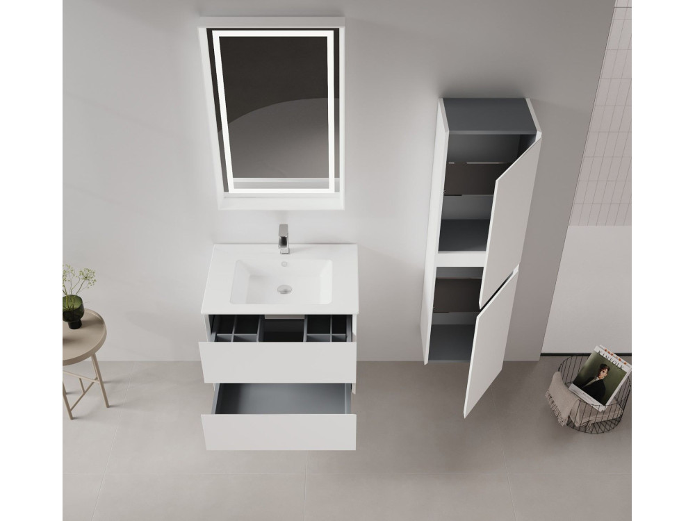 Waschtisch-Set mit Spiegel (2-teilig) „Nest 91 v2“ – 91 x 51 x 55 cm – Mattweiß