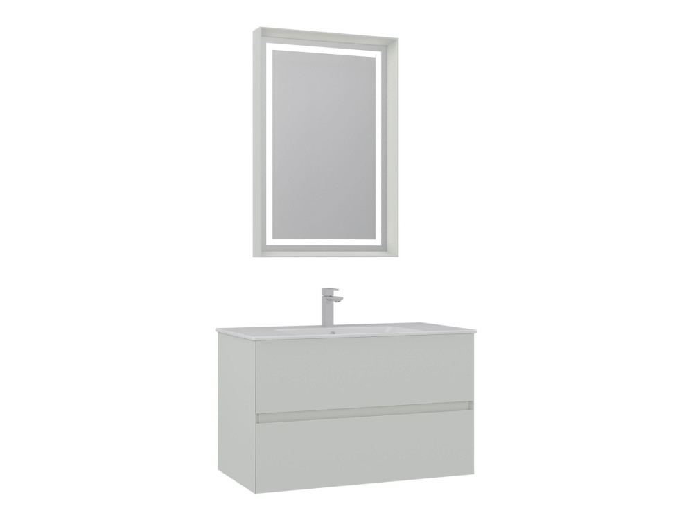 Waschtisch-Set mit Spiegel (2-teilig) „Nest 91 v2“ – 91 x 51 x 55 cm – Matt-Cashmere