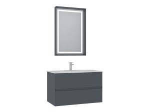 Waschtisch-Set mit Spiegel (2-teilig) „Nest 91 v2“ – 91 x 51 x 55 cm – Anthrazit matt