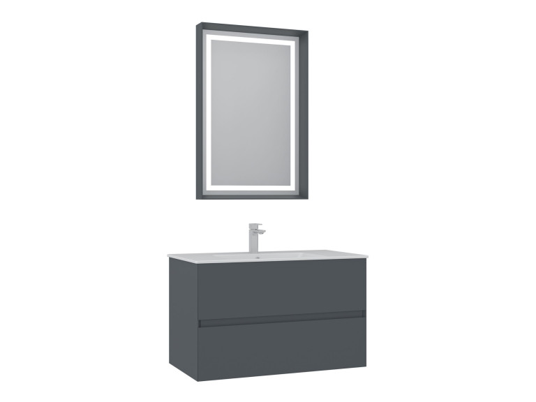 Waschtisch-Set mit Spiegel (2-teilig) „Nest 91 v2“ – 91 x 51 x 55 cm – Anthrazit matt