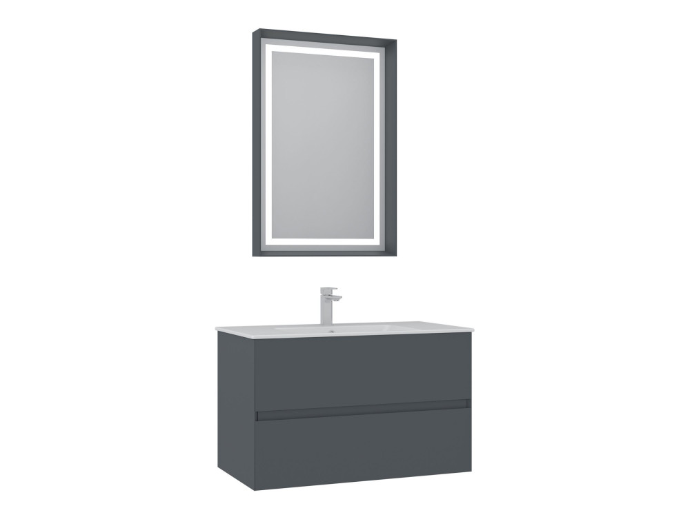 Waschtisch-Set mit Spiegel (2-teilig) „Nest 91 v2“ – 91 x 51 x 55 cm – Anthrazit matt