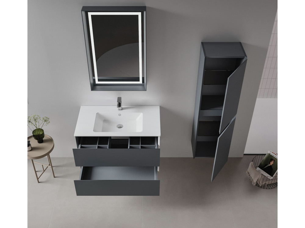 Waschtisch-Set mit Spiegel (2-teilig) „Nest 91 v2“ – 91 x 51 x 55 cm – Anthrazit matt