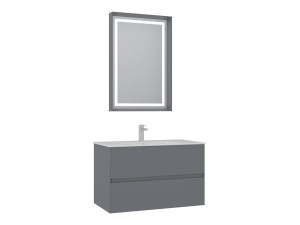 Waschtisch-Set mit Spiegel (2-teilig) „Nest 91 v2“ – 91 x 51 x 55 cm – Mattgrau