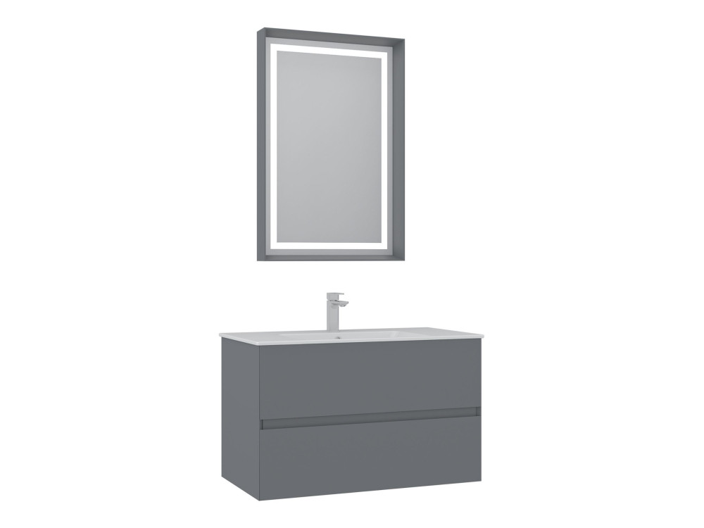 Waschtisch-Set mit Spiegel (2-teilig) „Nest 91 v2“ – 91 x 51 x 55 cm – Mattgrau