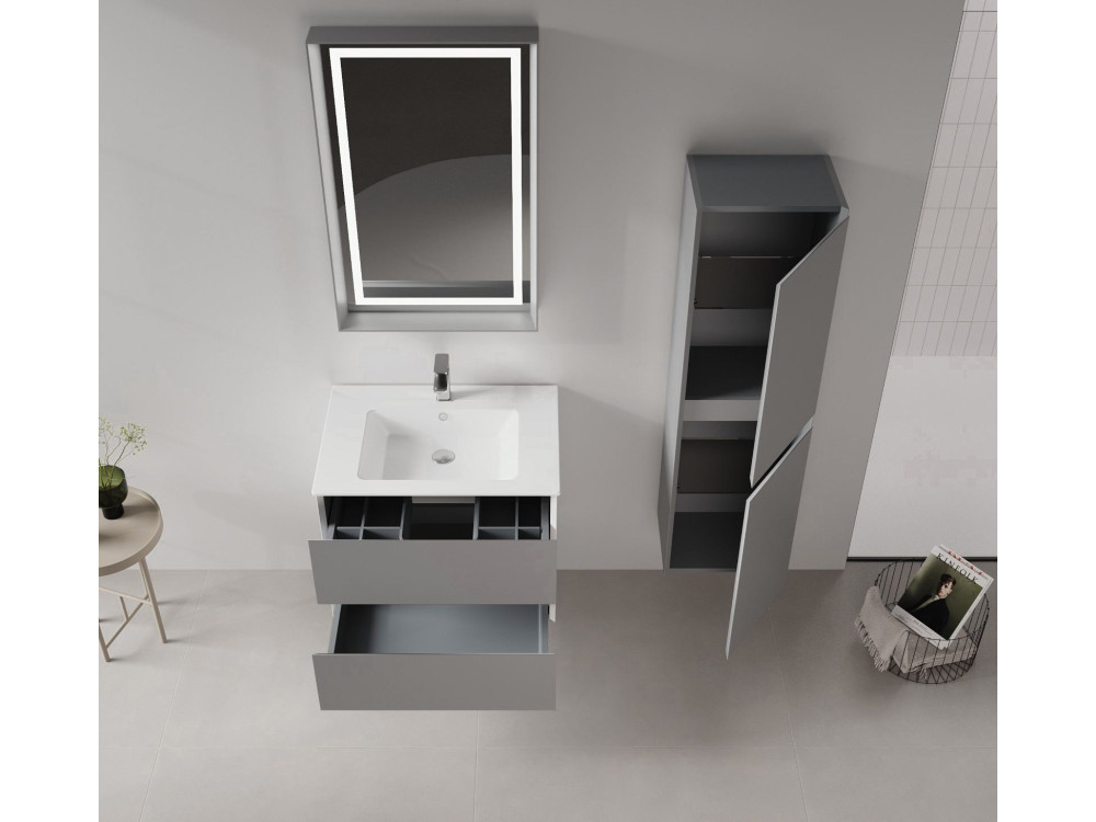 Waschtisch-Set mit Spiegel (2-teilig) „Nest 91 v2“ – 91 x 51 x 55 cm – Mattgrau