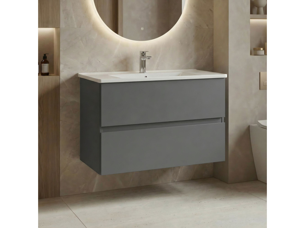 Waschtischunterschrank „Nest 91 v2“ – 91 x 51 x 55 cm – Mattgrau