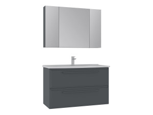 Waschtisch-Set mit Spiegel (2-teilig) „Nuvola 100 v2“ – 100 x 50 x 62 cm – Anthrazit