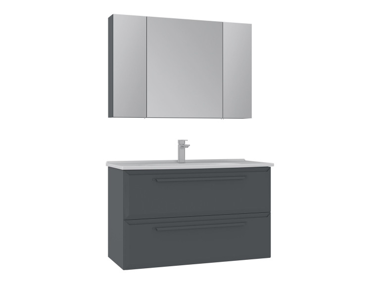 Waschtisch-Set mit Spiegel (2-teilig) „Nuvola 100 v2“ – 100 x 50 x 62 cm – Anthrazit