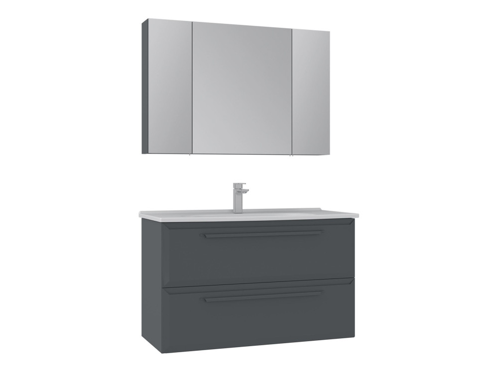 Waschtisch-Set mit Spiegel (2-teilig) „Nuvola 100 v2“ – 100 x 50 x 62 cm – Anthrazit