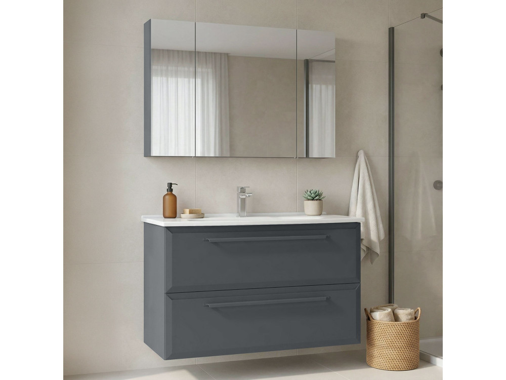 Waschtisch-Set mit Spiegel (2-teilig) „Nuvola 100 v2“ – 100 x 50 x 62 cm – Anthrazit