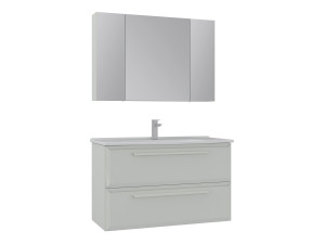 Waschtisch-Set mit Spiegel (2-teilig) „Nuvola 100 v2“ – 100 x 50 x 62 cm – Cashmere