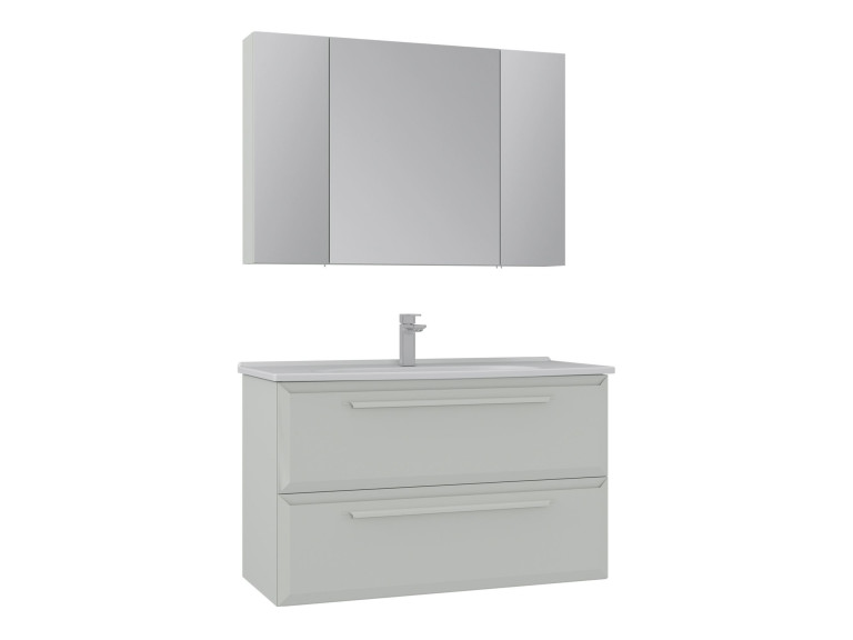 Waschtisch-Set mit Spiegel (2-teilig) „Nuvola 100 v2“ – 100 x 50 x 62 cm – Cashmere
