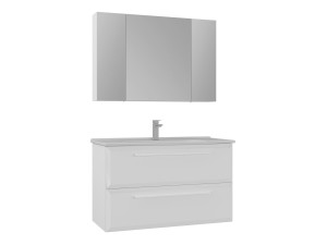 Waschtisch-Set mit Spiegel (2-teilig) „Nuvola 100 v2“ – 100 x 50 x 62 cm – Weiß