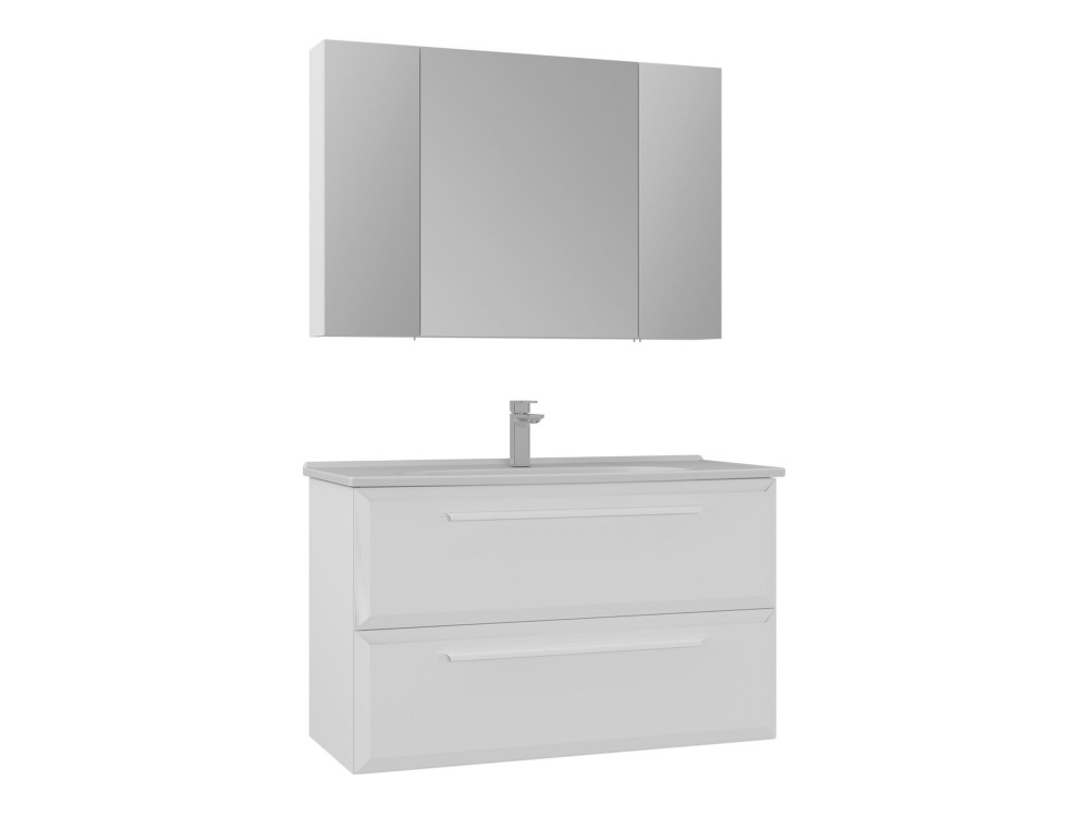 Waschtisch-Set mit Spiegel (2-teilig) „Nuvola 100 v2“ – 100 x 50 x 62 cm – Weiß