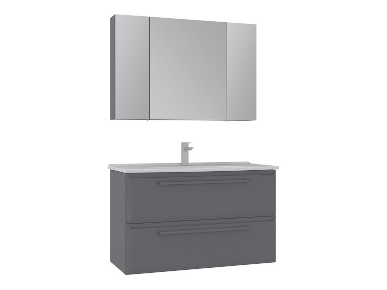 Waschtisch-Set mit Spiegel (2-teilig) „Nuvola 100 v2“ – 100 x 50 x 62 cm – Grau