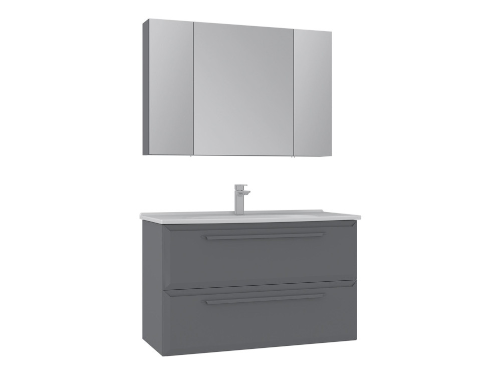 Waschtisch-Set mit Spiegel (2-teilig) „Nuvola 100 v2“ – 100 x 50 x 62 cm – Grau