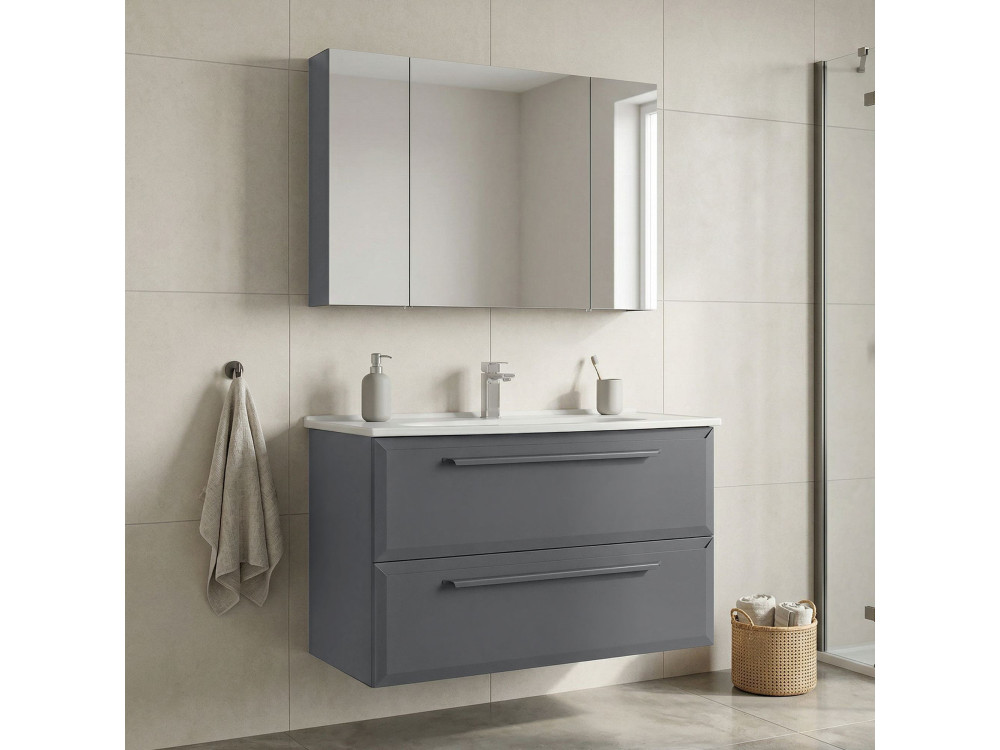 Waschtisch-Set mit Spiegel (2-teilig) „Nuvola 100 v2“ – 100 x 50 x 62 cm – Grau