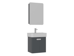 Waschtisch-Set mit Spiegel (2-teilig) „Orbit 55“ – 55 x 38 x 62 cm – Anthrazit
