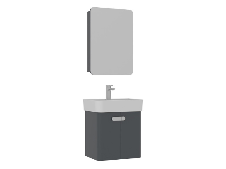 Waschtisch-Set mit Spiegel (2-teilig) „Orbit 55“ – 55 x 38 x 62 cm – Anthrazit