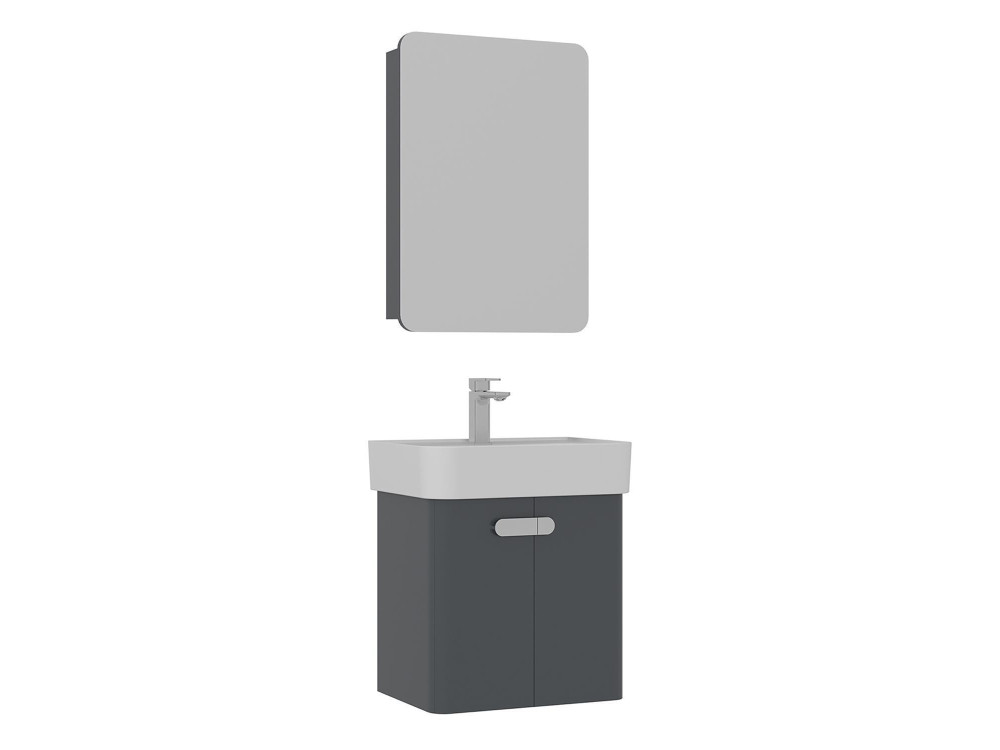 Waschtisch-Set mit Spiegel (2-teilig) „Orbit 55“ – 55 x 38 x 62 cm – Anthrazit