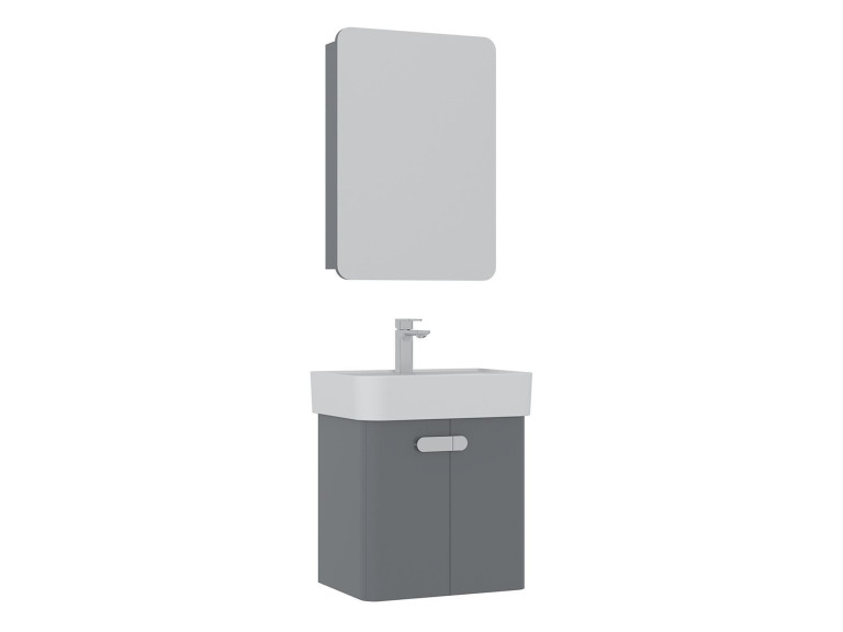 Waschtisch-Set mit Spiegel (2-teilig) „Orbit 55“ – 55 x 38 x 62 cm – Grau