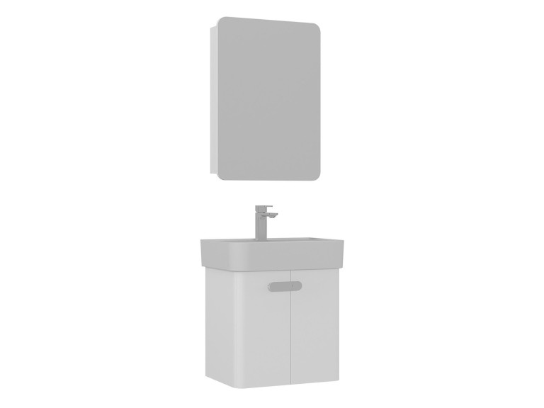 Waschtisch-Set mit Spiegel (2-teilig) „Orbit 55“ – 55 x 38 x 62 cm – Weiß