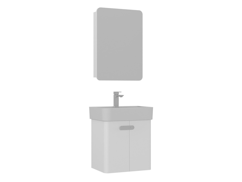 Waschtisch-Set mit Spiegel (2-teilig) „Orbit 55“ – 55 x 38 x 62 cm – Weiß