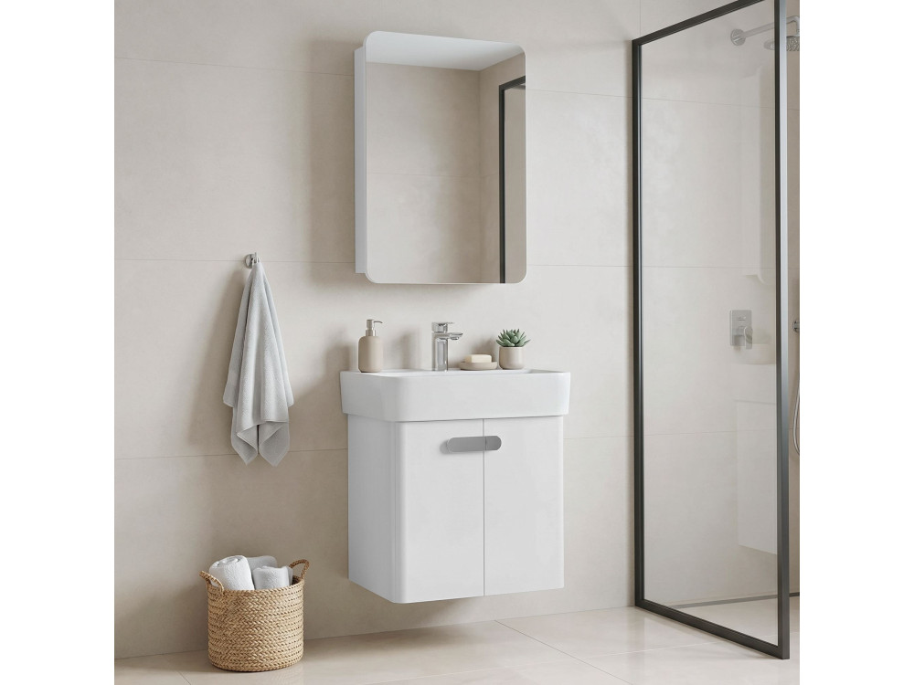 Waschtisch-Set mit Spiegel (2-teilig) „Orbit 55“ – 55 x 38 x 62 cm – Weiß