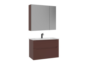 Waschtisch-Set mit Spiegel (2-teilig) „Messina 85 v2“ – 85 x 45 x 55 cm – Mattrot
