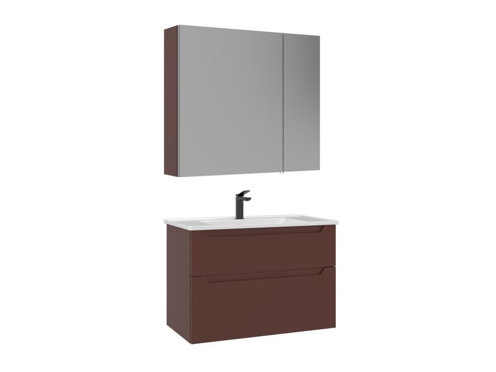 Waschtisch-Set mit Spiegel (2-teilig) „Messina 85 v2“ – 85 x 45 x 55 cm – Mattrot