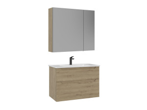 Waschtisch-Set mit Spiegel (2-teilig) „Messina 85 v2“ – 85 x 45 x 55 cm – Eiche